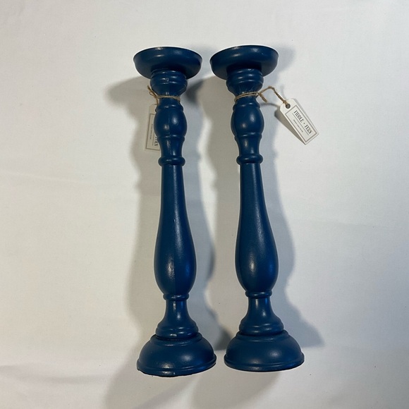 Fiddle & Fern Candle Holders Classic Blue Distressed - Picture 4 of 5